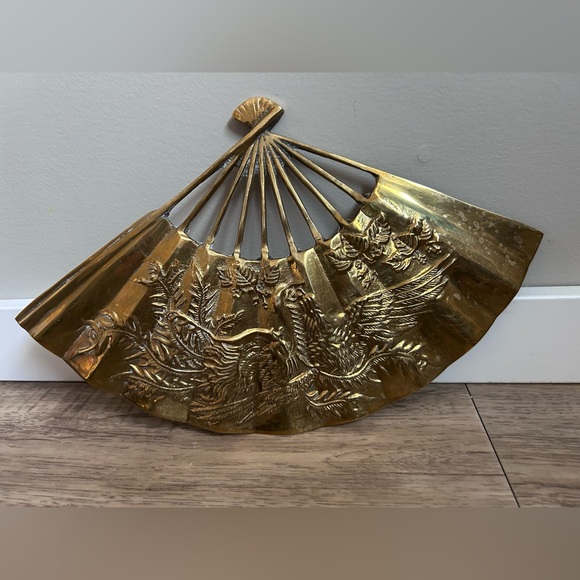 MCM midcentury modern vintage Decorative Brass Fan Wall Art Gold tone metal - Picture 9 of 9